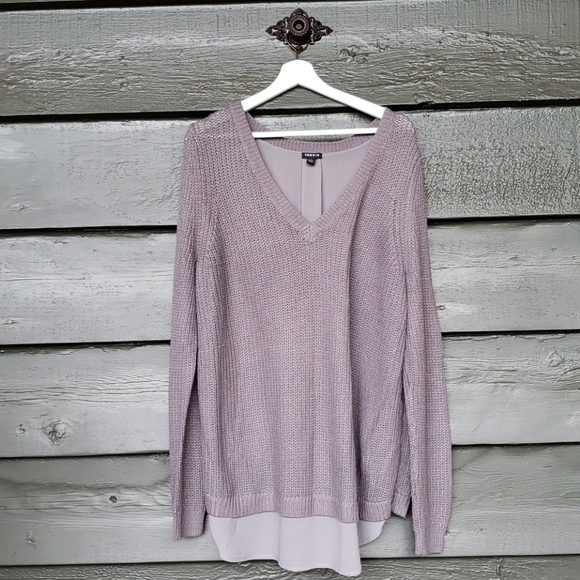 TORRID Grey Knit V-Neck Lace-Up Back 2fer Tunic Sweater sz 1X - Picture 5 of 12